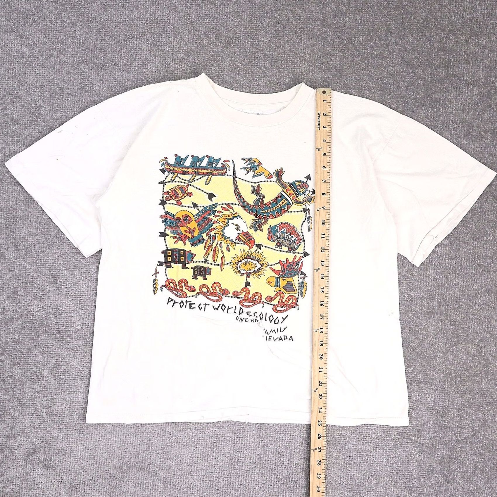 Vintage VTG 90s Nevada World Ecology Animals T-Shirt White XL Short Sleeve Thrashed Size US XL / EU 56 / 4 - 3 Thumbnail