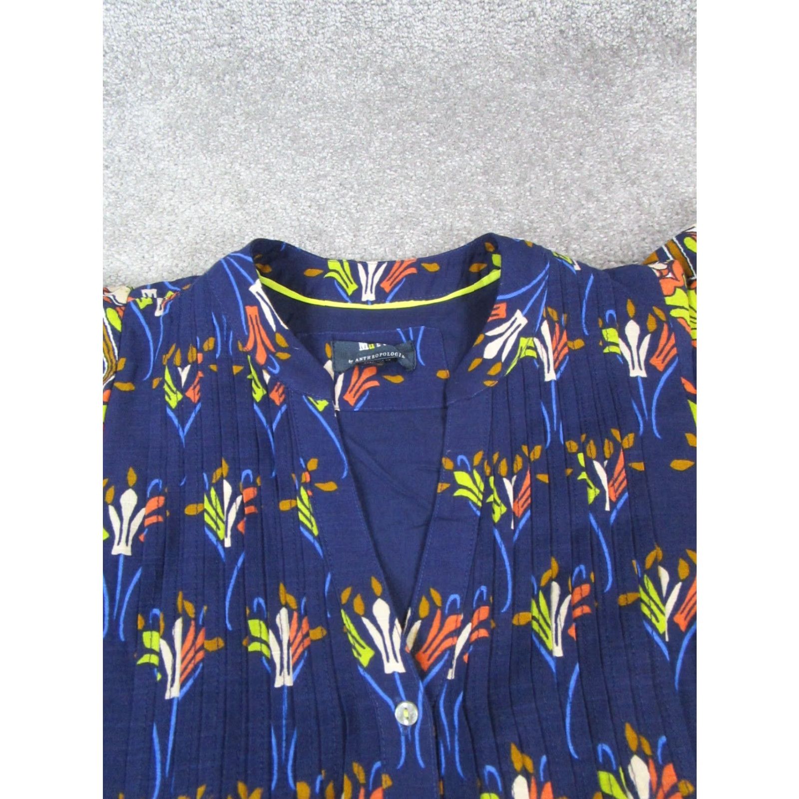 Vintage Maeve Dress Womens XS Blue Geometric Midi A-Line Shirt Dress Blue Size XS / US 0-2 / IT 36-38 - 2 Thumbnail