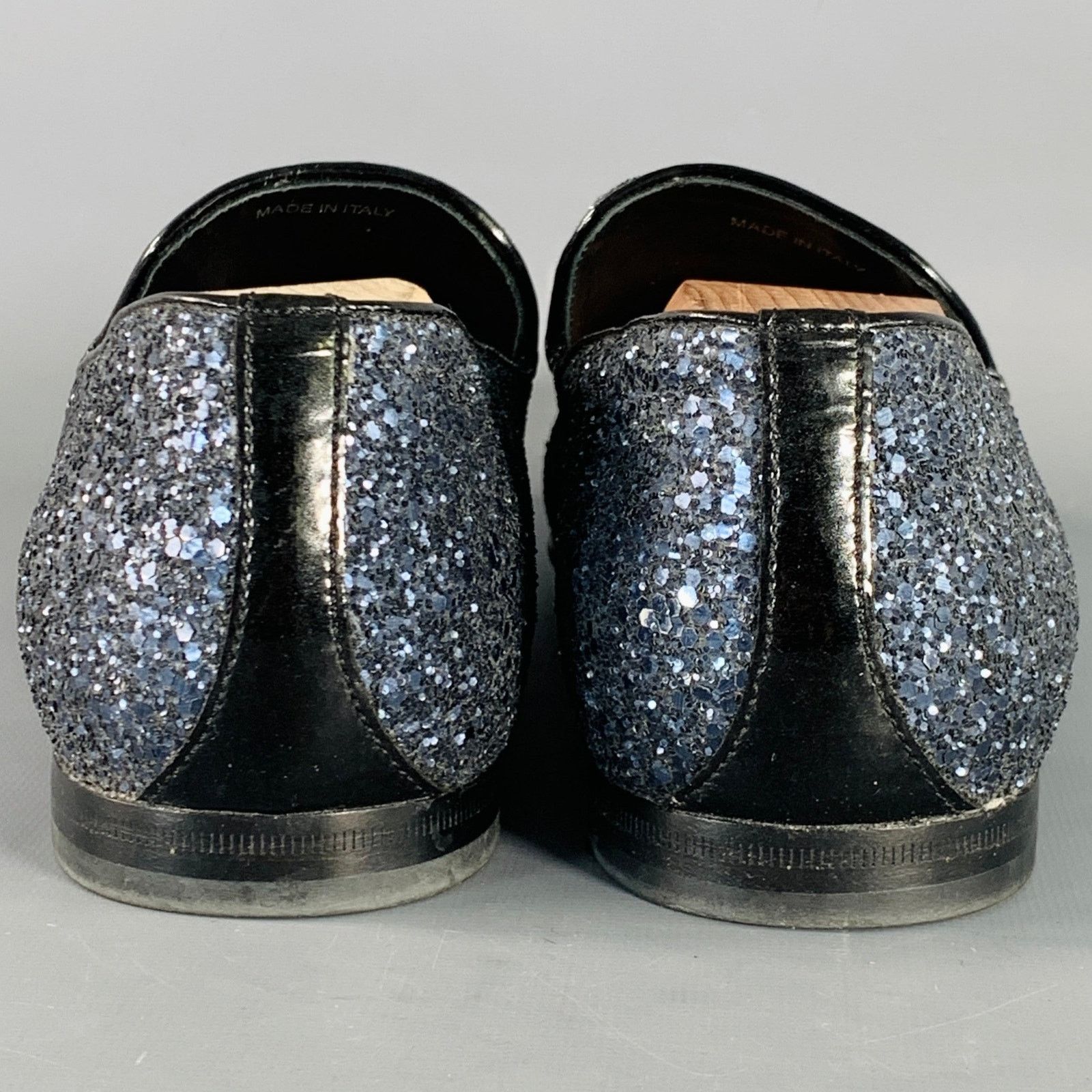 Jimmy Choo JIMMY CHOO Thame Grey Black Glitter Leather Slip On Loafers Size US 9 / EU 42 - 3 Thumbnail