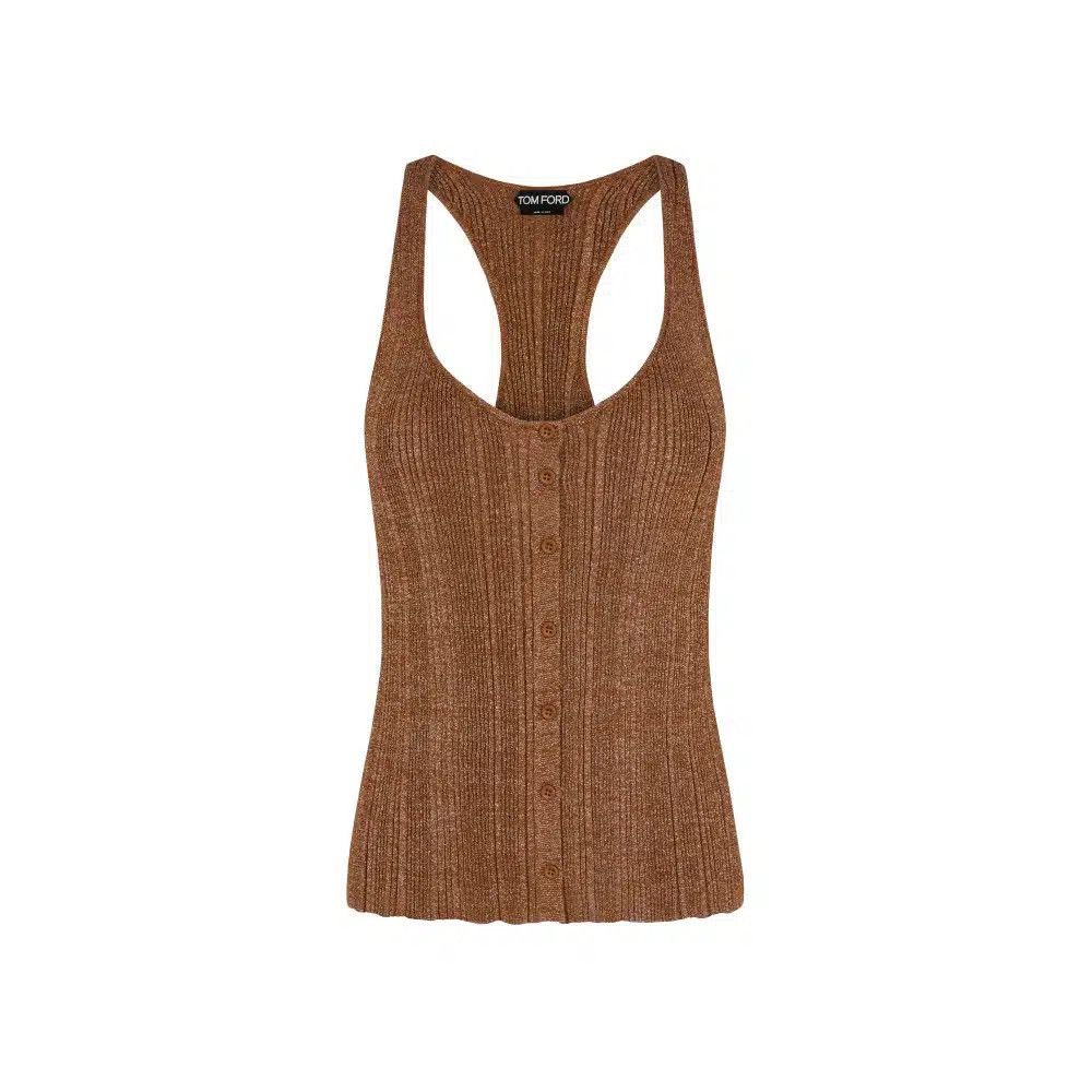 Tom Ford o1loc1c0325 TSK329 Lurex Mixed Rib Tank Top in Brown Size S / US 4 / IT 40 - 1 Thumbnail