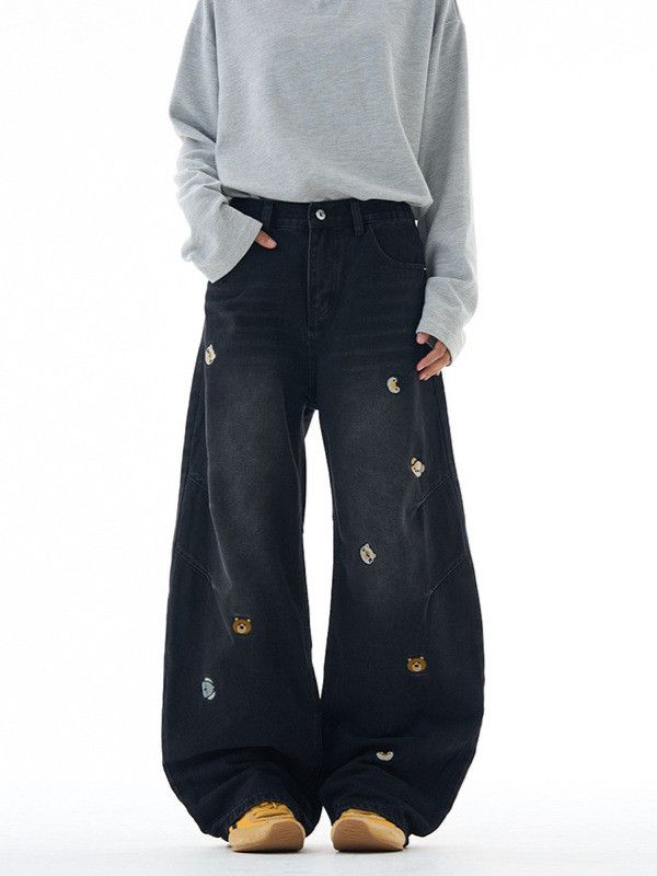 Japanese Brand Men's American cartoon bear embroidered jeans vintage wash Size US 32 / EU 48 - 1 Thumbnail