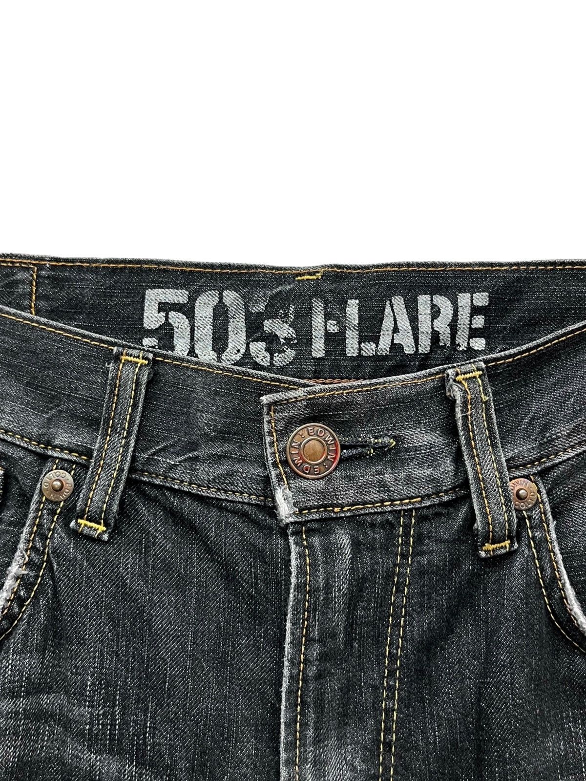 Edwin × Japanese Brand × Vintage FYE FLARE💥EDWIN BLUE TRIP Distressed Black MADE IN JAPAN💥 Size US 34 / EU 50 - 12 Thumbnail