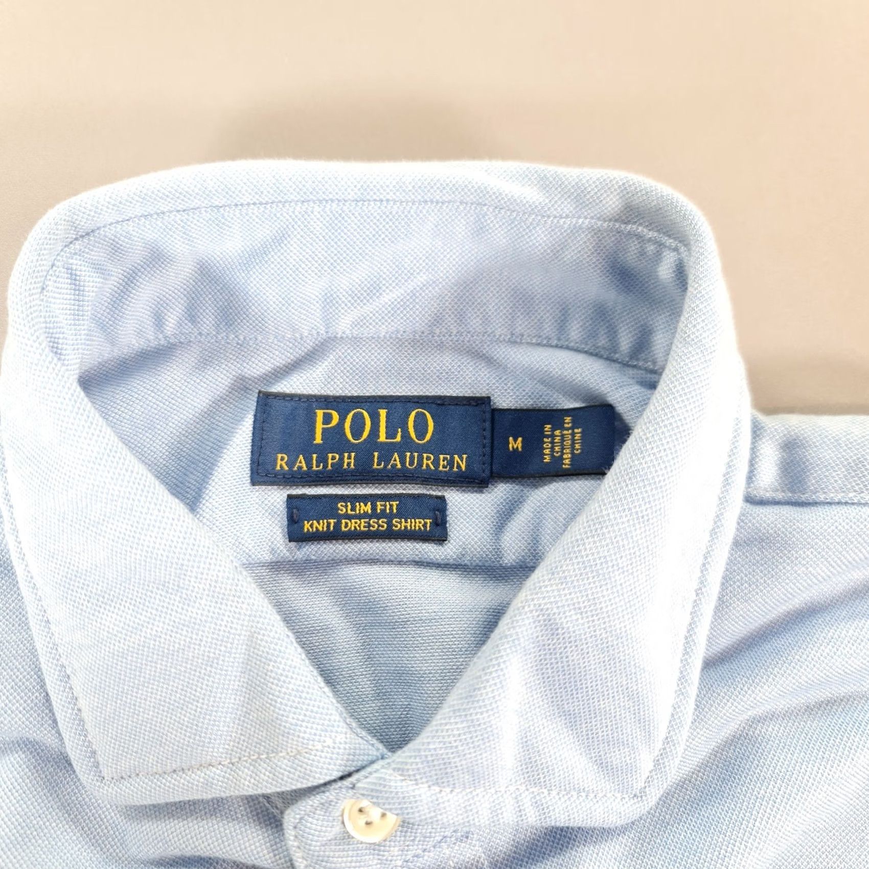 Polo Ralph Lauren Polo Ralph Lauren Mens Shirt Blue Medium Slim Fit Knit Dress Shirt Button Up Size 40R - 3 Thumbnail