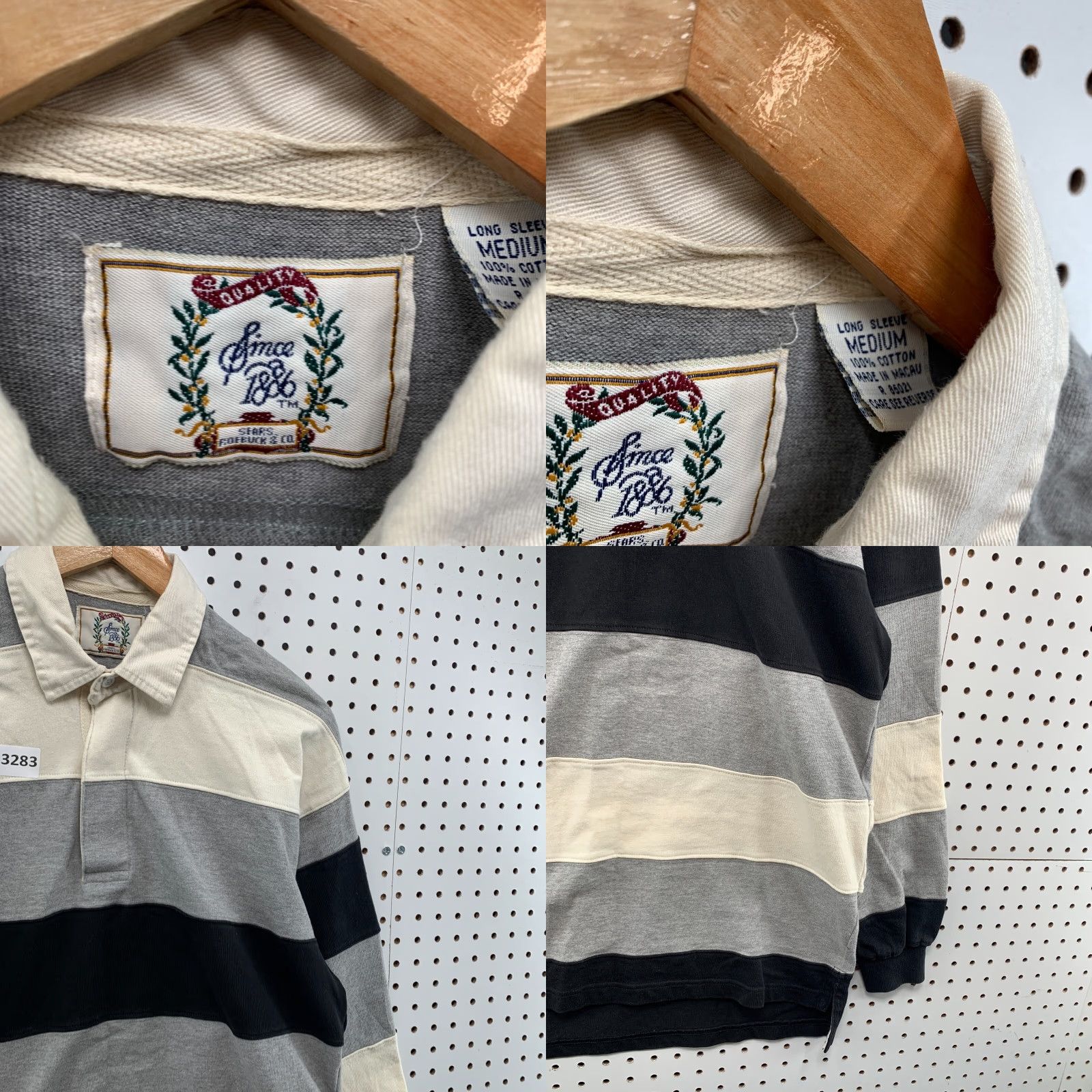 Sears VINTAGE Sears Roebuck Rugby Polo Shirt Mens Medium Black Gray Striped 21.5x32 Size US M / EU 48-50 / 2 - 8 Thumbnail