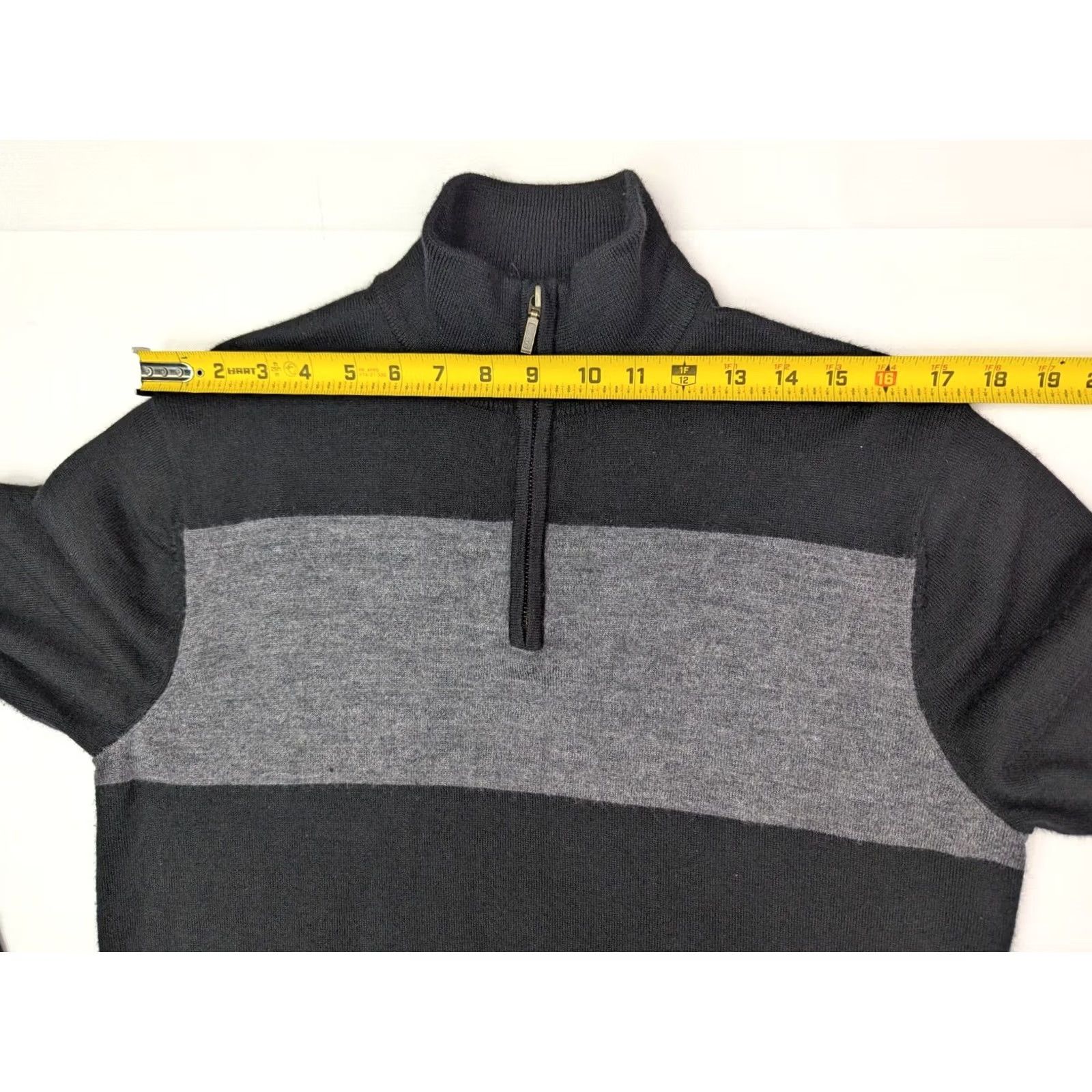 Club Room Club Room Merino Wool Blend 1/4 Zip Pullover Sweater Men M Black Gray Stripe Knit Pattern Striped Zipper Pullover Regular Fit Size US M / EU 48-50 / 2 - 6 Thumbnail