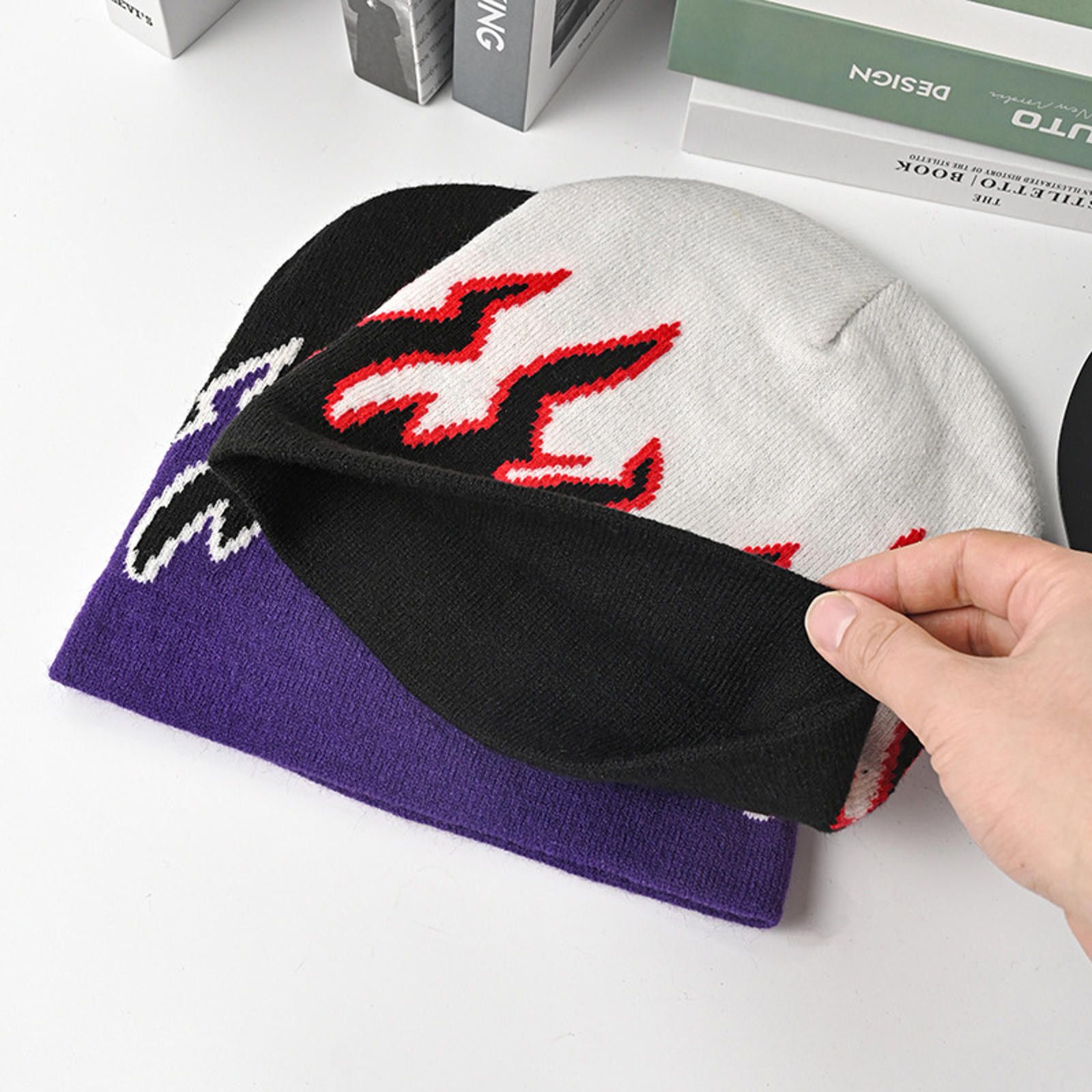 Japanese Brand Flame Graphic Beanie Hat Size ONE SIZE - 7 Thumbnail