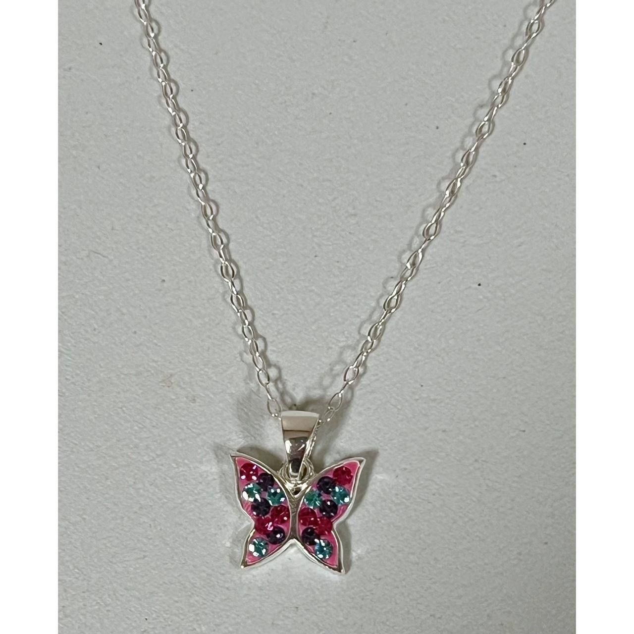 Jewelry × Vintage Silver Butterfly Gem Diamond Charm Necklace Choker Jewelry 🦋 Size ONE SIZE - 1 Thumbnail