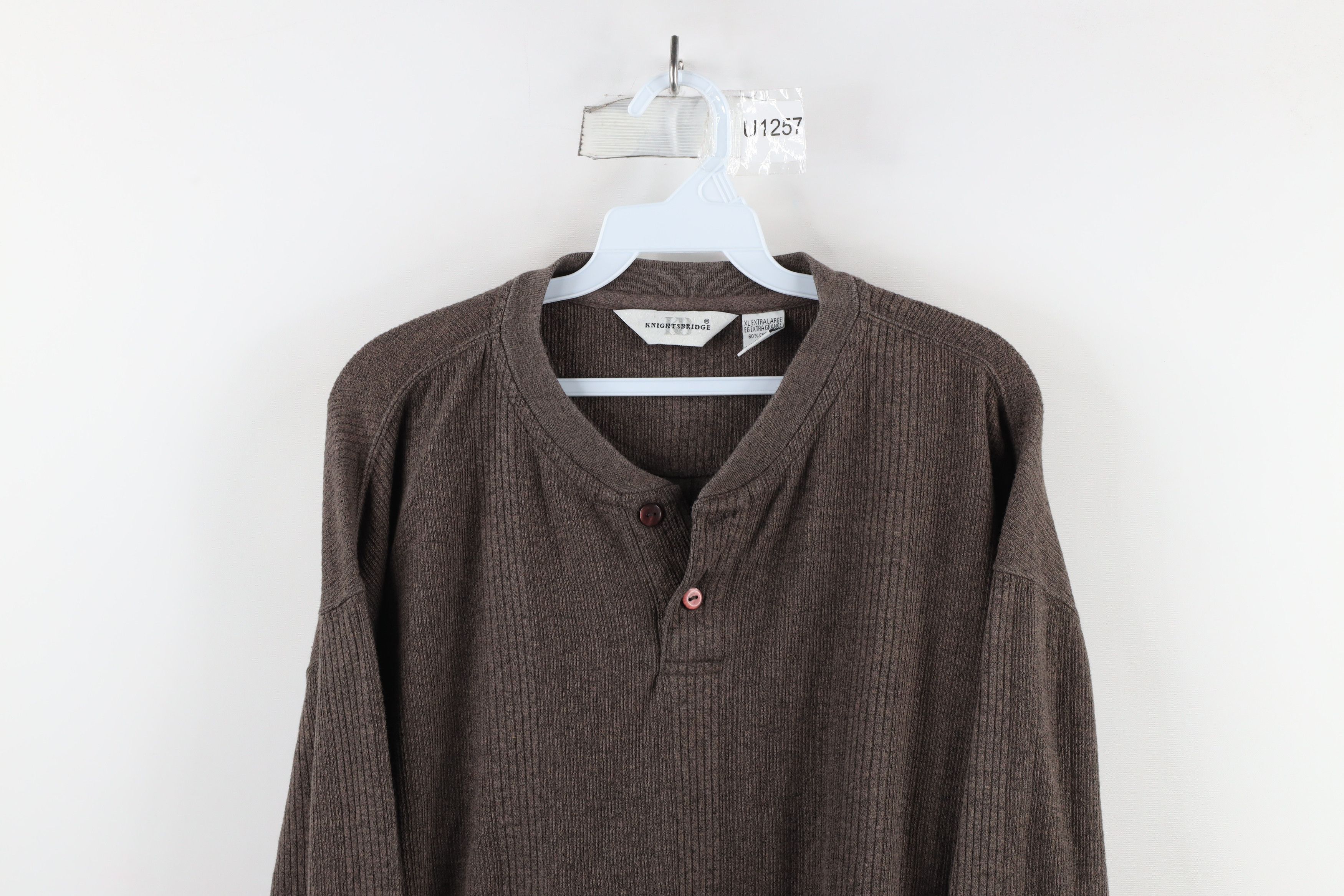 Vintage Vintage 90s Streetwear Knit Long Sleeve Henley T-Shirt Brown Size US XL / EU 56 / 4 - 2 Thumbnail