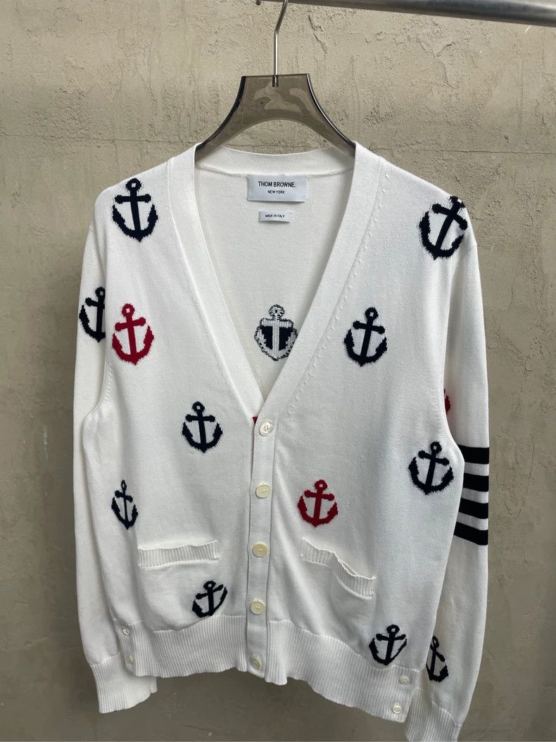 Thom Browne Thom browne White anchor four-striped knitted cardigan jack Size S / US 4 / IT 40 - 3 Thumbnail