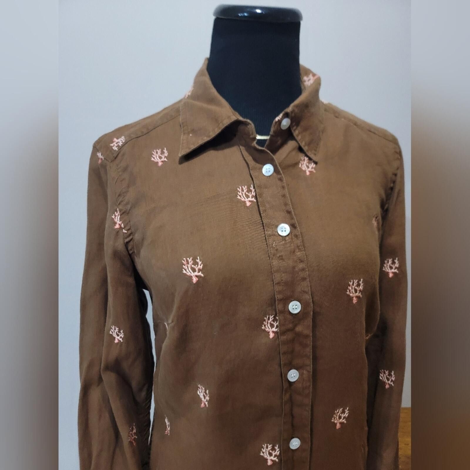 J.McLaughlin J. McLaughlin Brown Sea Coral Button Shirt Linen Size 2 Size XS / US 0-2 / IT 36-38 - 3 Thumbnail