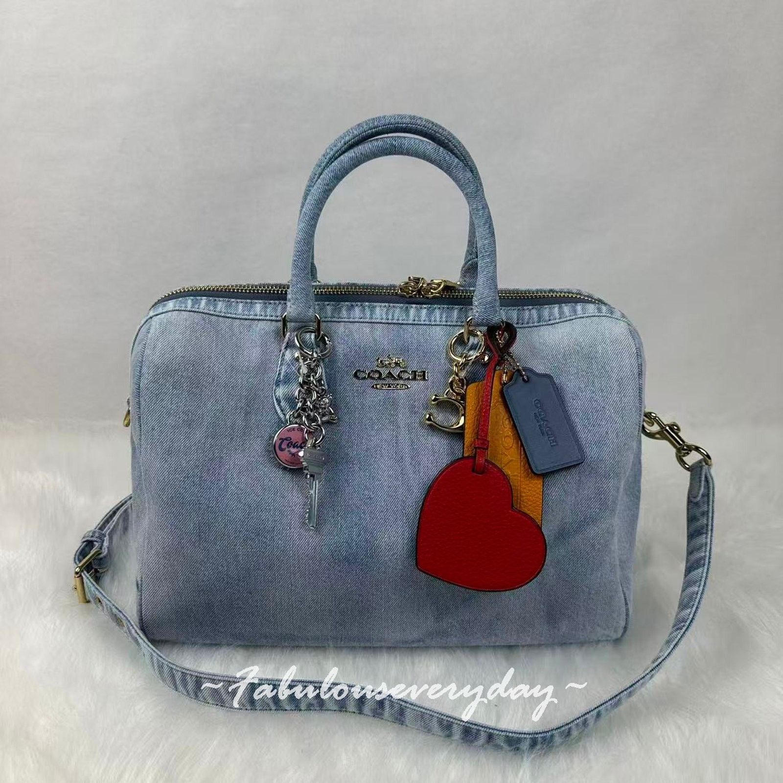 Coach Coach Rowan Large Satchel Loved Denim Charms Light Indigo Size ONE SIZE - 1 Thumbnail