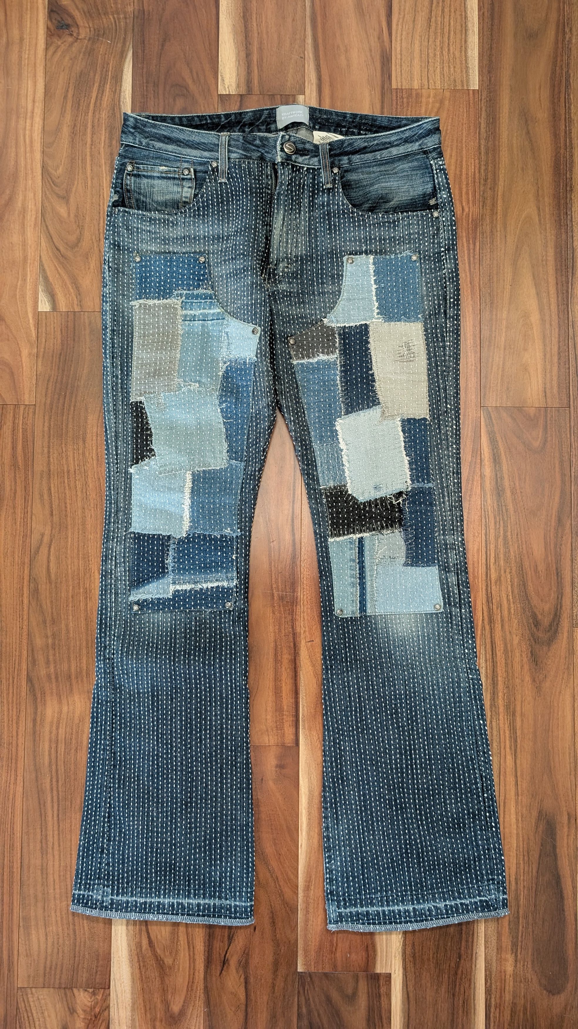 Japanese Brand Kraftwork 1:1 Custom Shashiko Flared Patchwork pants Size US 34 / EU 50 - 1 Thumbnail