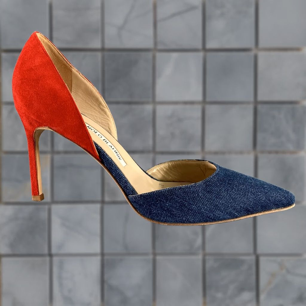 Manolo Blahnik MANOLO BLAHNIK Pumps Two Tone Suede Pointed Toe Blue Red Size 9.5 Women US Shoes Size US 10 / IT 40 - 1 Thumbnail