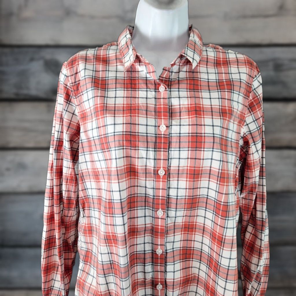 Vintage Garnet Hill Womens Essential Cotton Shirt Sz 6 Red White Plaid Long Sleeve Shirt Womens Size 6 Red Plaid Cotton Button-Up Shirt Size M / US 6-8 / IT 42-44 - 1 Thumbnail