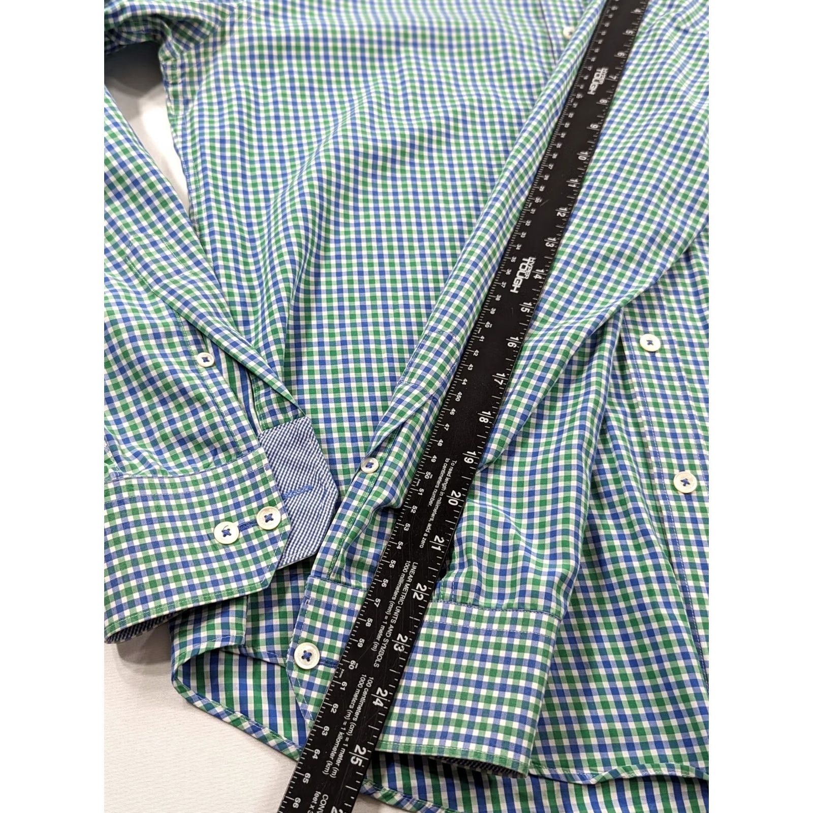 BUGATCHI Bugatchi Mens Shirt Blue Green Medium Stretch Nylon Plaid Button-Up Collared Long Sleeve Cuffed Size US M / EU 48-50 / 2 - 6 Thumbnail