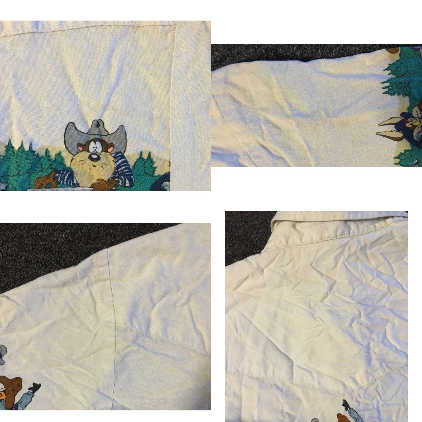 Vtg 90s Looney Tunes Faded Pearl Snap Shirt XXL Bugs Bunny Cartoon Western Shirt Mens 2XL Black T-Shirt Disney Warner Bros Holiday?
