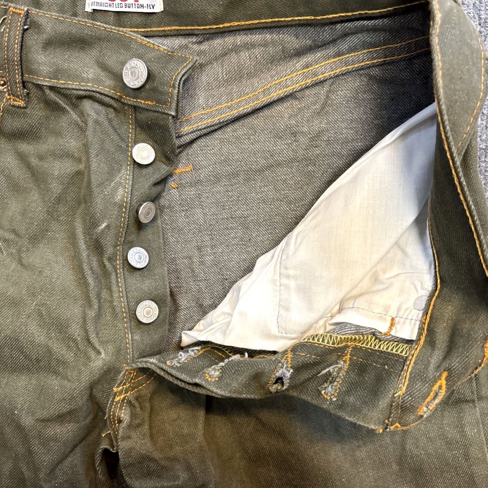 Levi's VINTAGE Levi’s 501 Jeans Mens 36x30 Green Denim Button Fly Straight Leg 90s City Art Regular Mens Size US 36 / EU 52 - 7 Thumbnail