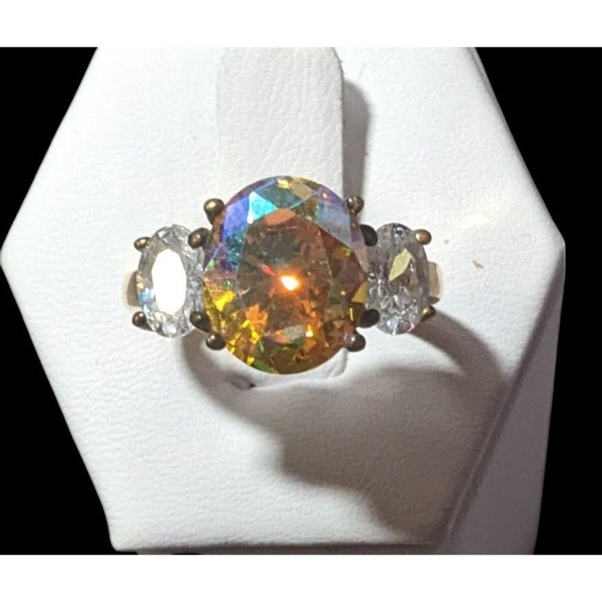Other Brilliant Three Stone Sterling Silver Gold Tone Plated Engag Size ONE SIZE - 1 Thumbnail