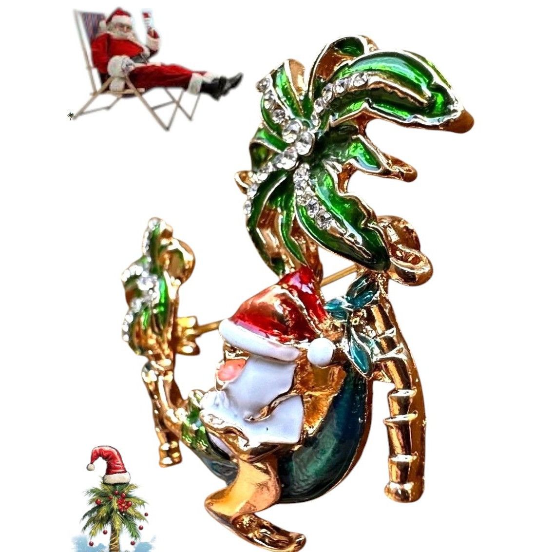 Handmade Palm tree Santa Brooch Pin New Beach Bound Coming to Coast I Size ONE SIZE - 11 Thumbnail