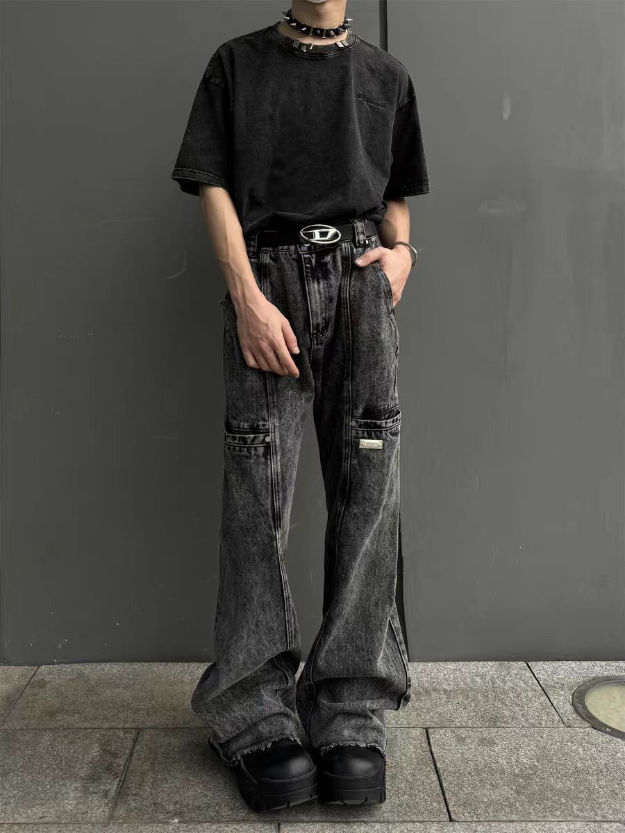Japanese Brand × Jean Patchwork distressed legged raw edge baggy jeans Size US 30 / EU 46 - 2 Thumbnail