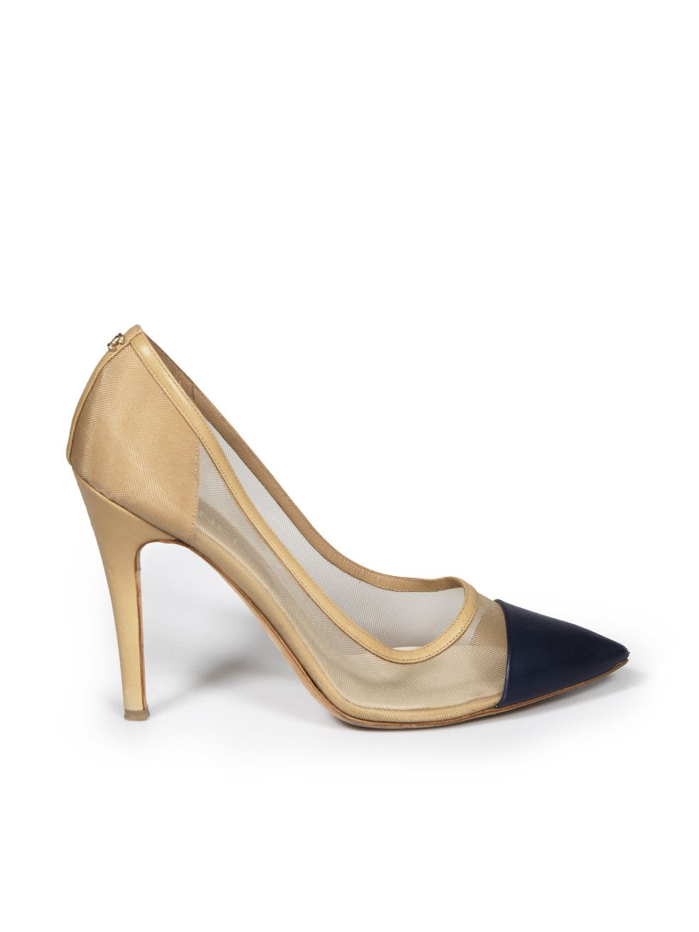 image of Chanel Beige Mesh Leather Cap-Toe Heel Shoes, Women's (Size 11)