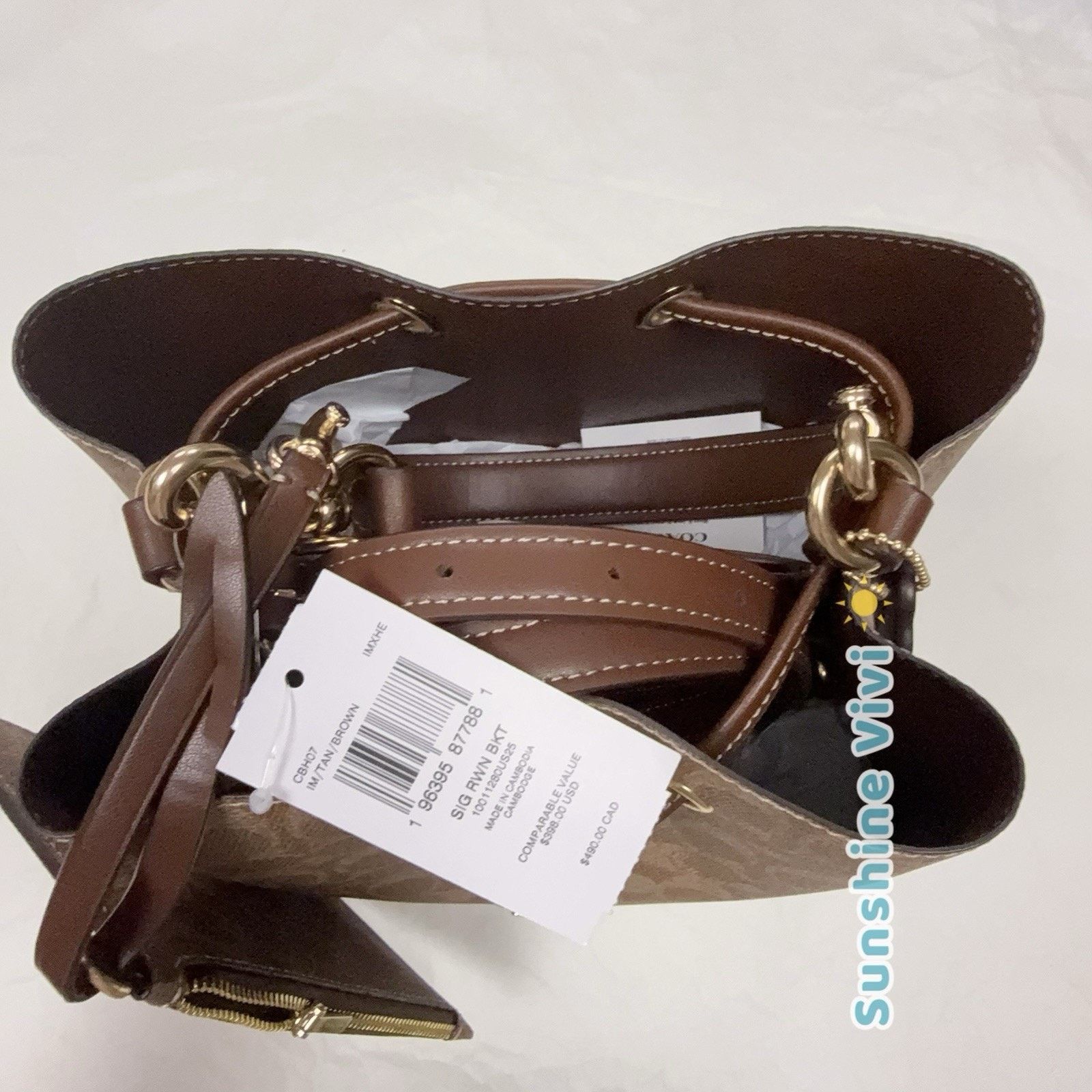 Coach NWT Coach Rowan Bucket Bag Signature Canvas CBH07 Tan Brown Size ONE SIZE - 10 Thumbnail
