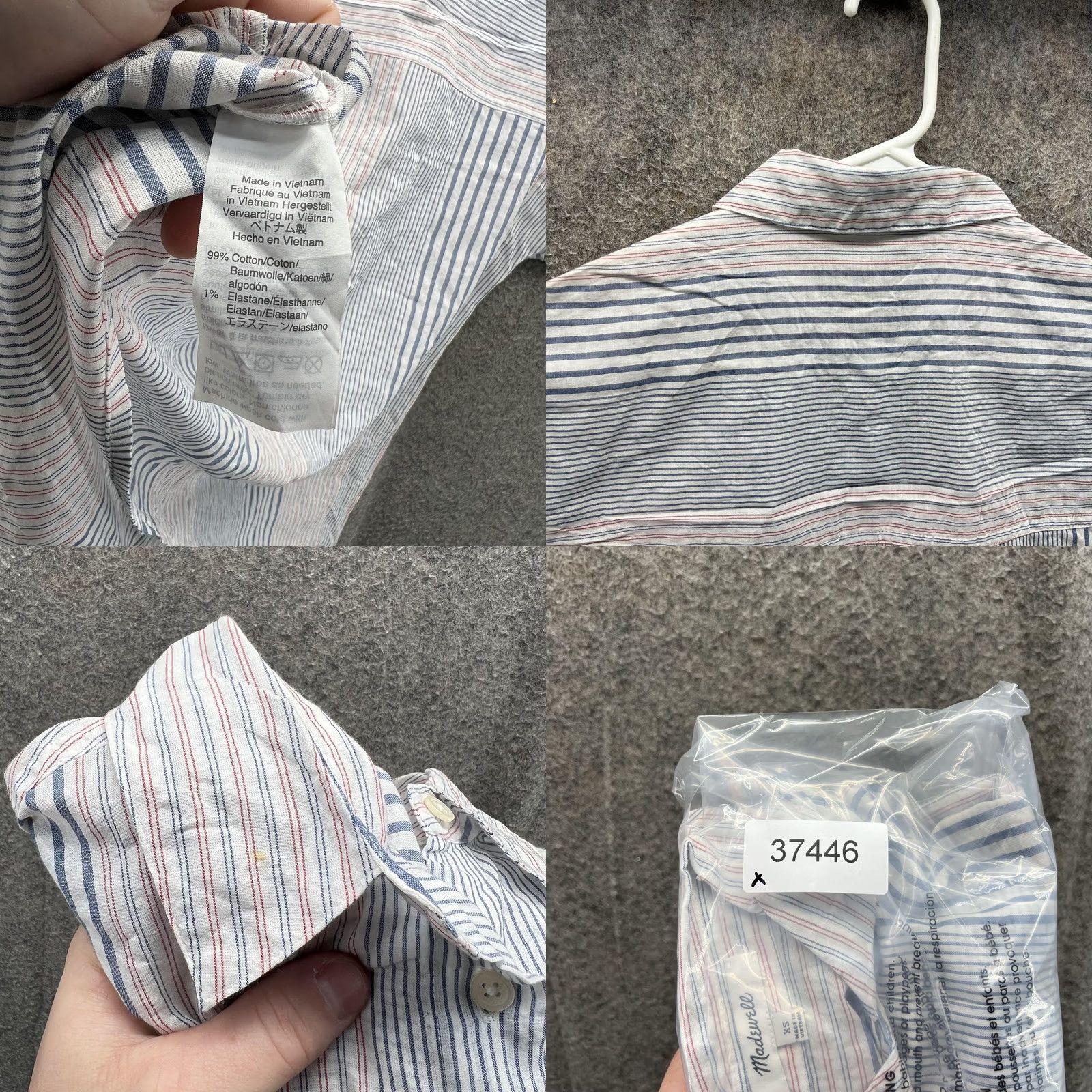 Madewell VINTAGE Madewell Shirt Womens XS White Blue Red Striped Short Sleeve Button Front Hemp Size XS / US 0-2 / IT 36-38 - 8 Thumbnail