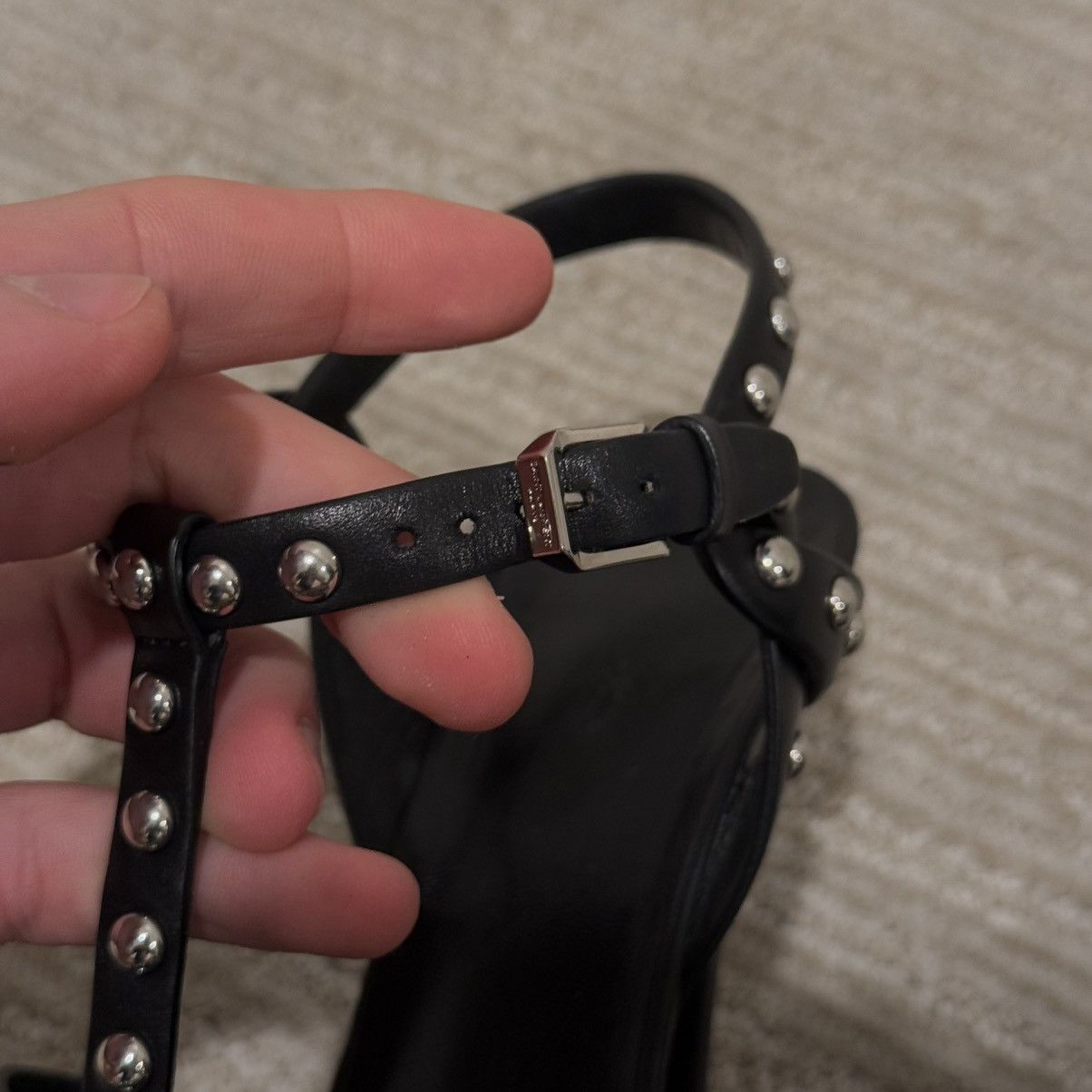 Saint Laurent Paris Saint Laurent Black Leather Studded Tribute Platform Sandals Size US 7.5 / IT 37.5 - 14 Thumbnail
