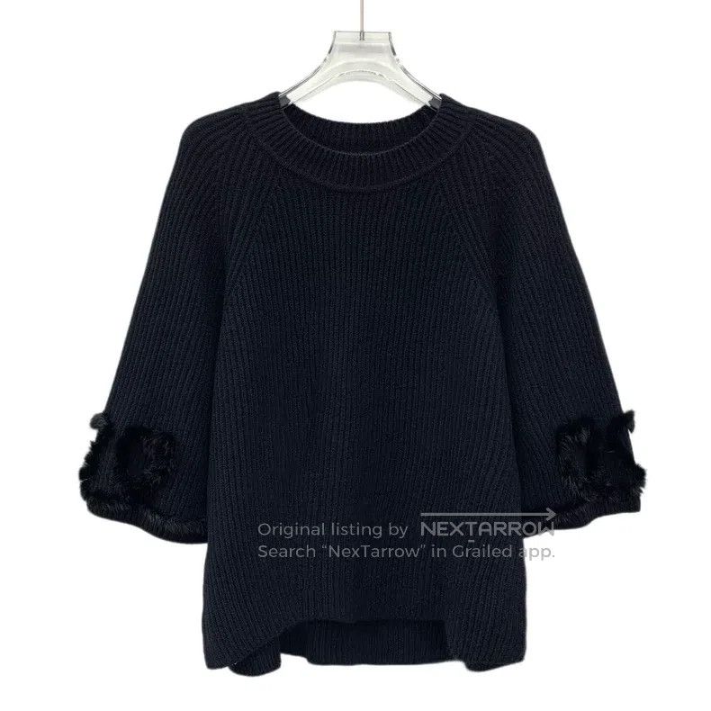 Other Fendi Black Mink Fur Trim Wool Round Neck Short Sleeve Kni Size XS / US 0-2 / IT 36-38 - 1 Thumbnail