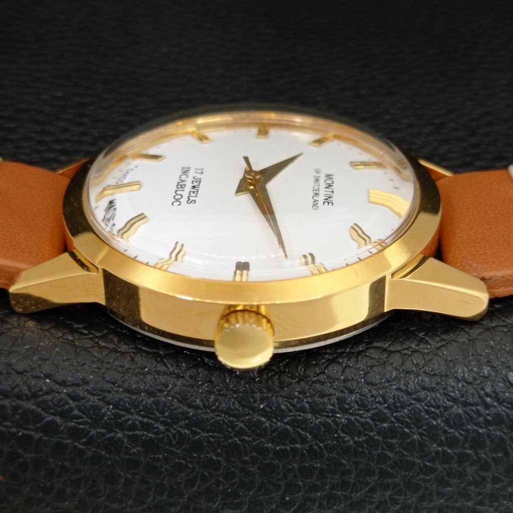 Other VINTAGE MONTINE HAND-WINDING SWISS MENS WHITE WATCH a444155 Size 38 - 5 Thumbnail