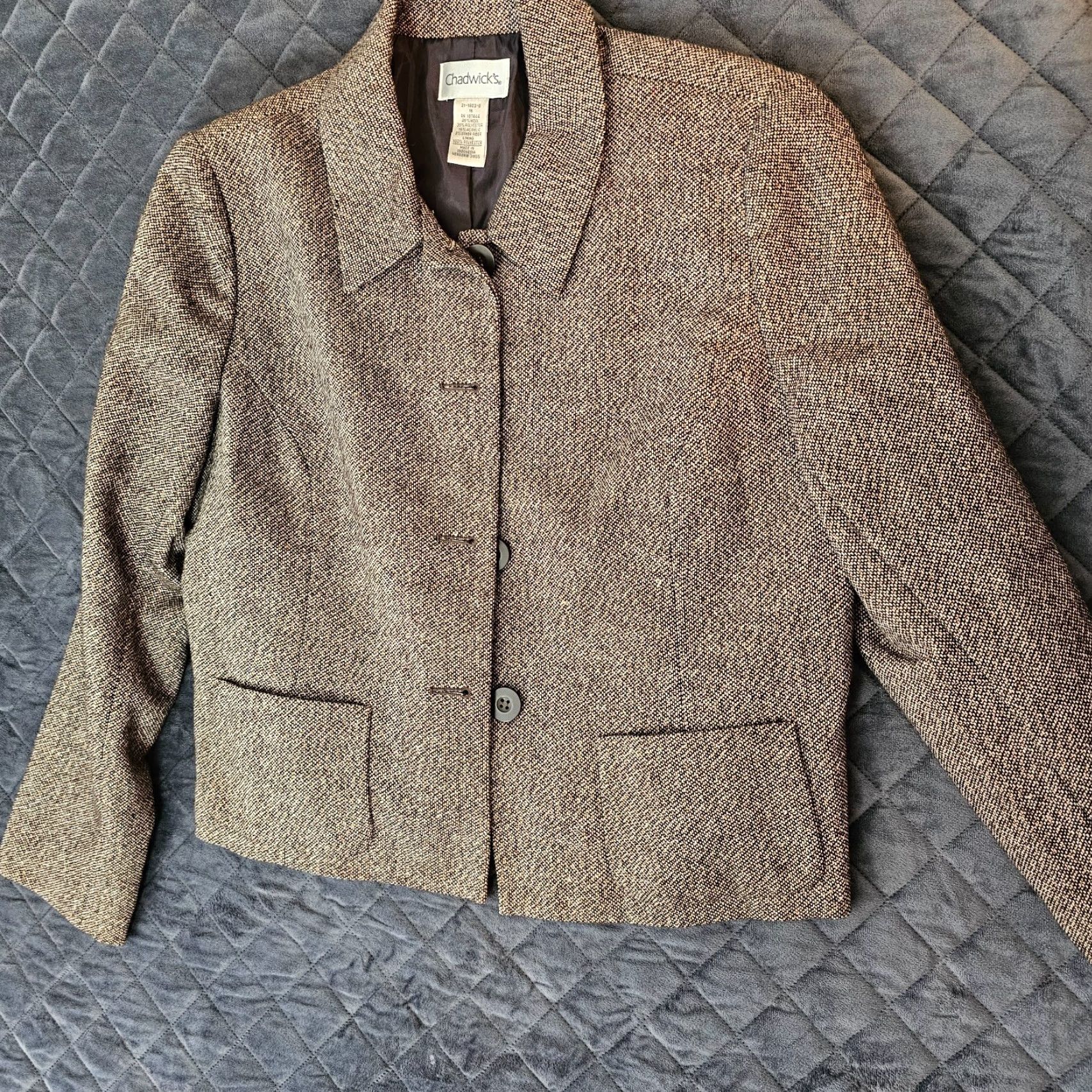 Vintage VINTAGE Chadwick's Blazer Womens 16 Brown Jacket Button Pockets Lined Wool Blend Tweed Short Tailored Classic Urban Collegiate 80s 90s Mens Womens? Size XXL / US 16-18 / IT 52-54 - 6 Thumbnail