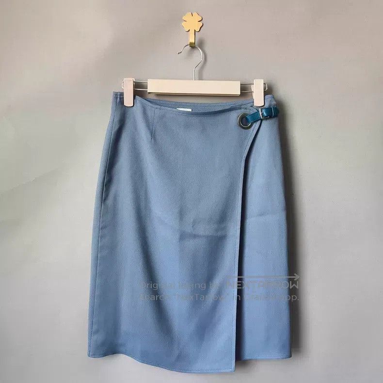 Hermes Hermes Blue Leather Buckle Skirt Size 42" / US 20 - 1 Thumbnail