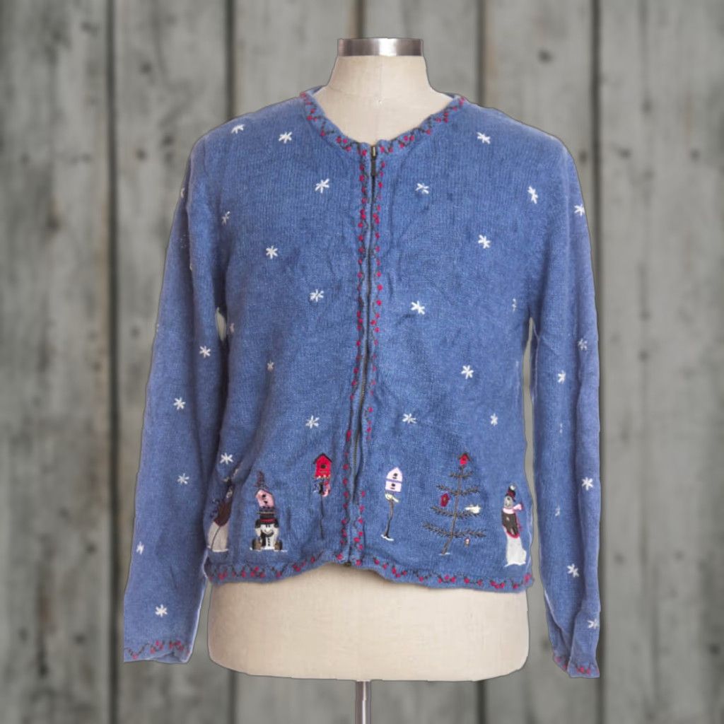 Vintage VINTAGE Christopher Banks Cardigan Shirt Blue 34701 Christmas Snowmen L Men XL Women 42” Bust 22” Length Size L / US 10 / IT 46 - 1 Preview