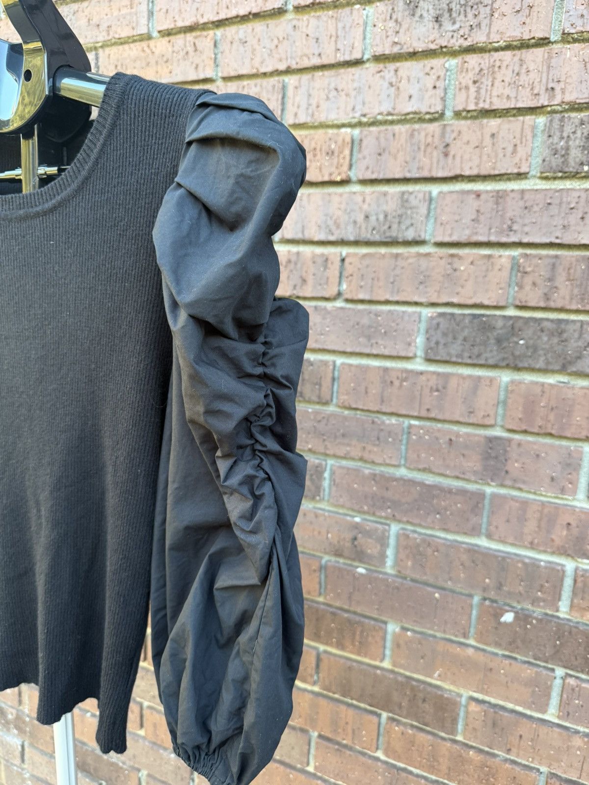 Other Lucy Paris Barra Mixed Knit Puff Sleeve Sweater Blouse Black Size M / US 6-8 / IT 42-44 - 3 Thumbnail