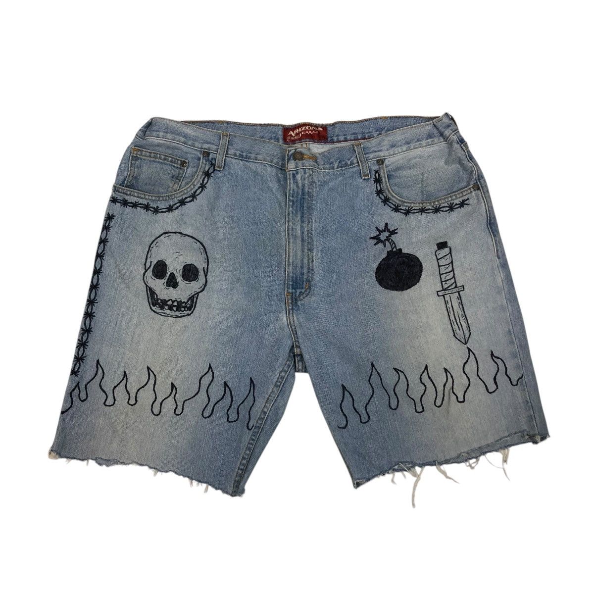 Vintage 🔥VINTAGE BIKER SHORT DENIM PANTS ARIZONA SKELETON DESIGN Size US 38 / EU 54 - 1 Thumbnail