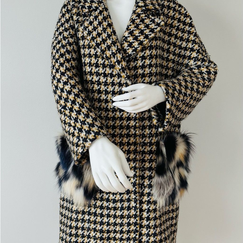 Ermanno Scervino Ermanno Scervino Tweed Houndstooth Coat with Fur Pockets Size S / US 4 / IT 40 - 6 Thumbnail