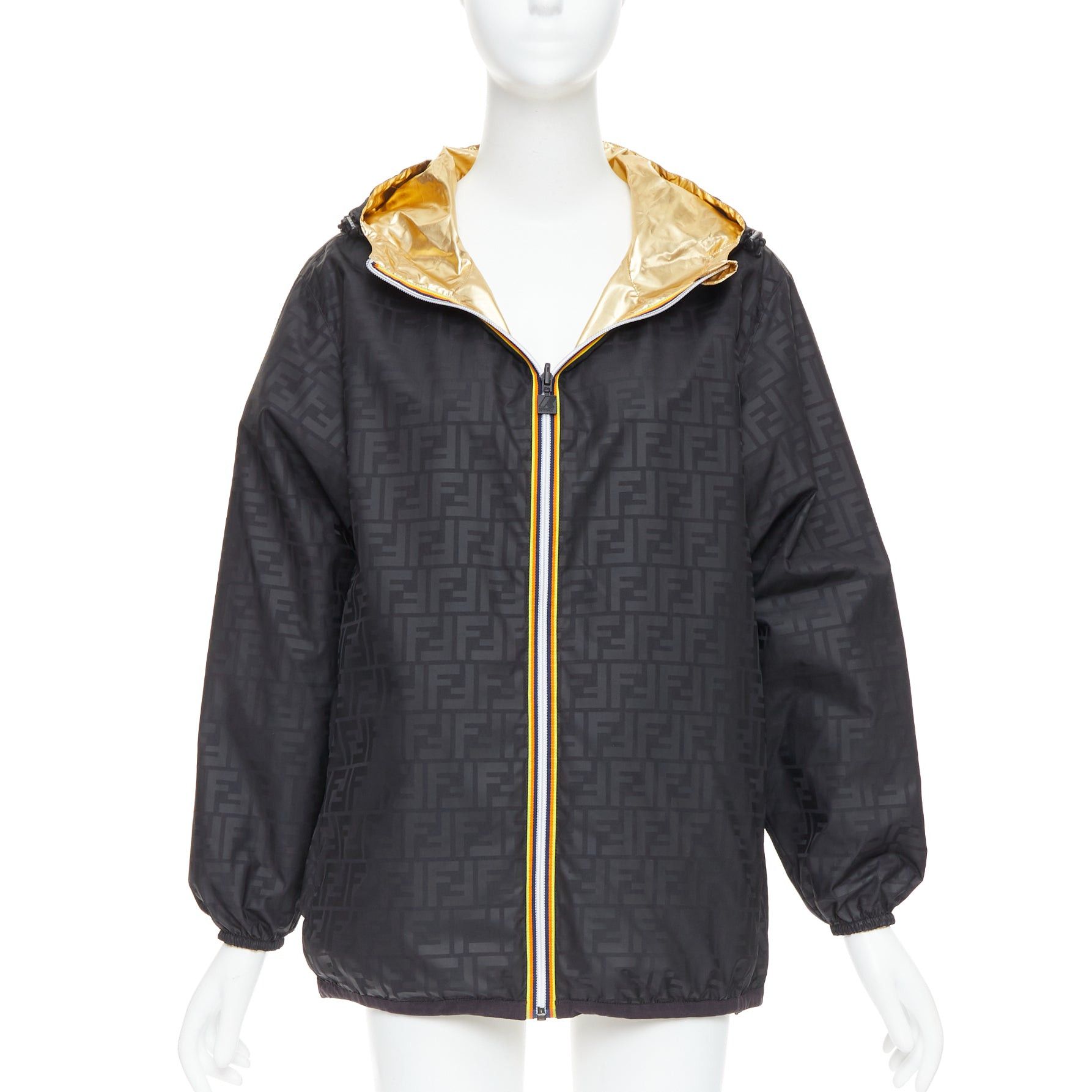 Fendi FENDI K-WAY metallic gold black FF reversible waterproof windbreaker S Size S / US 4 / IT 40 - 1 Thumbnail