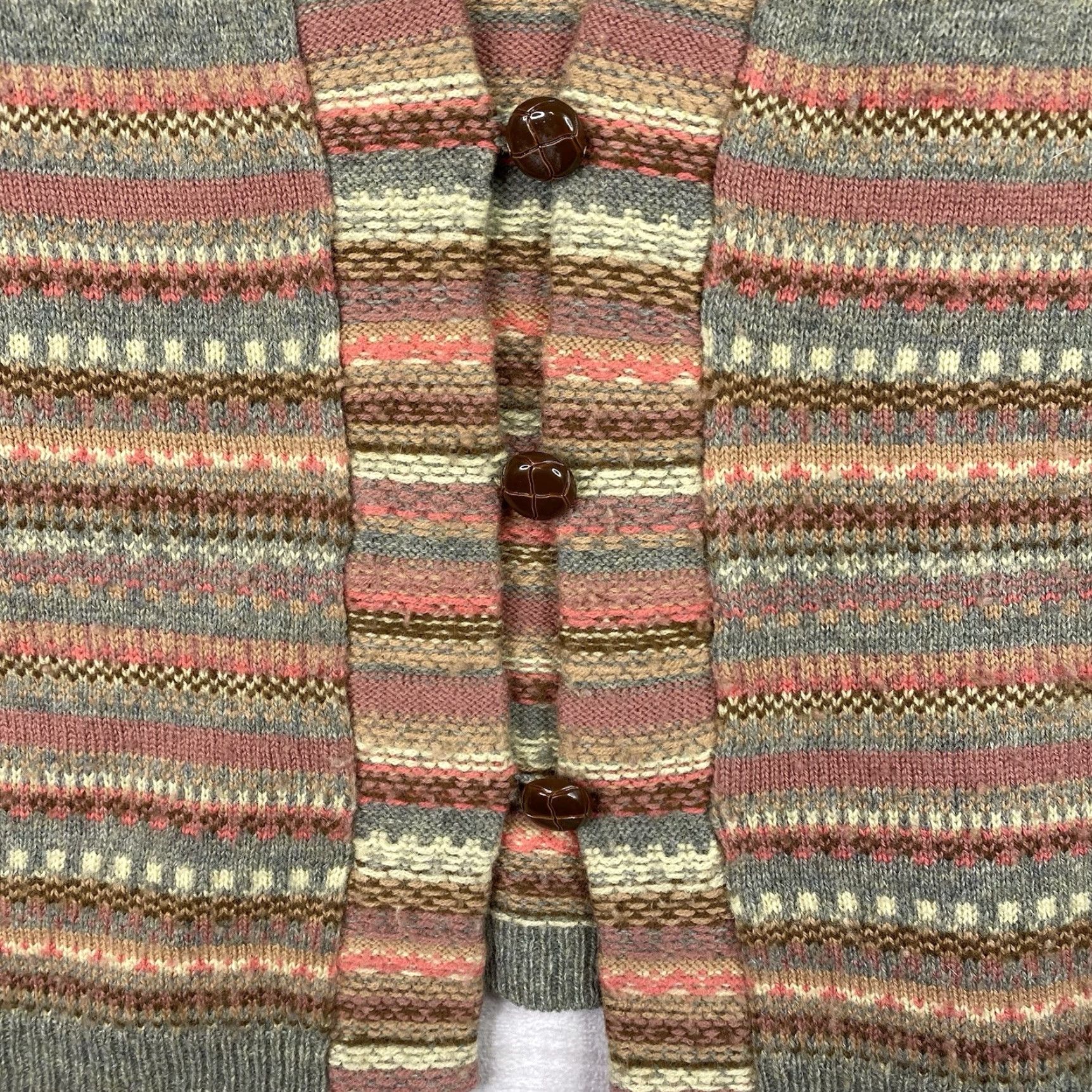 Vintage Garnet Hill Cardigan Women XS Green Stripe Wool Button Cropped Sweater Knit Size XS / US 0-2 / IT 36-38 - 2 Thumbnail