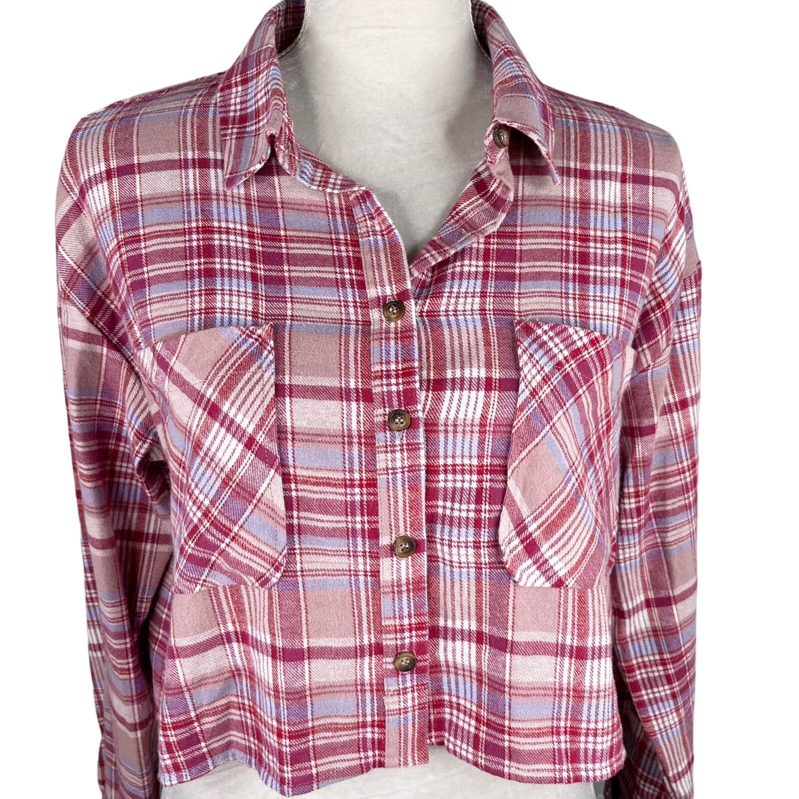 Other Stanton Arden Plaid Flannel Button Down M Cropped Wine New Size M / US 6-8 / IT 42-44 - 5 Thumbnail
