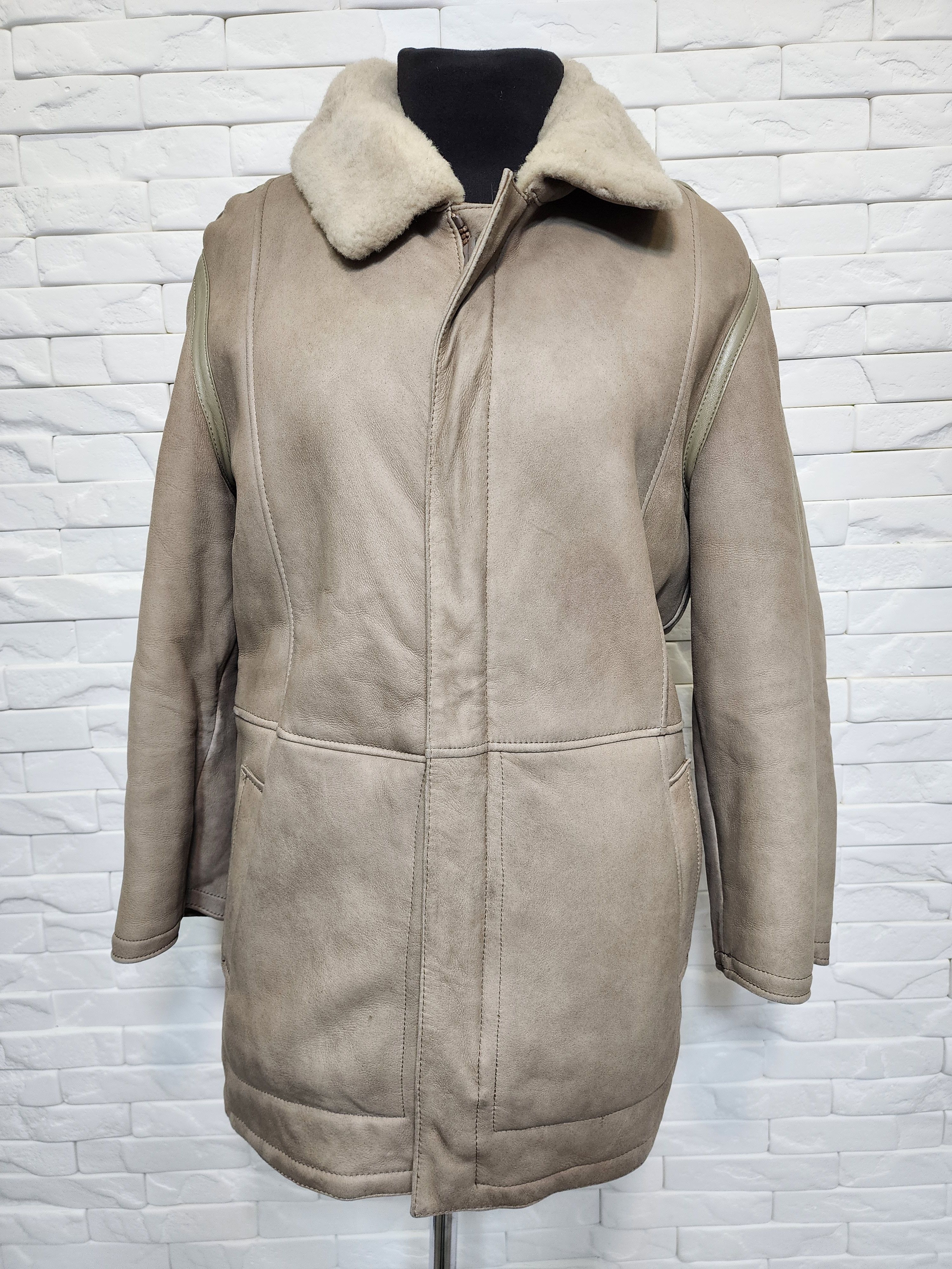 Genuine Leather Men's Gray Sheepskin Coat: Zipper-Up Winter Coat Size US M / EU 48-50 / 2 - 1 Thumbnail