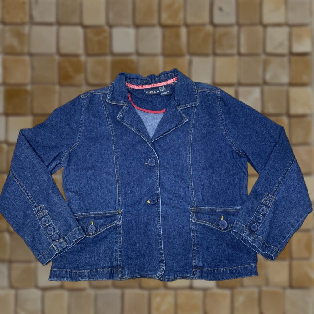 Bill Blass VINTAGE Bill Blass Women's Blazer Large Blue Denim Cotton Stretch Jacket Women Size L / US 10 / IT 46 - 1 Thumbnail