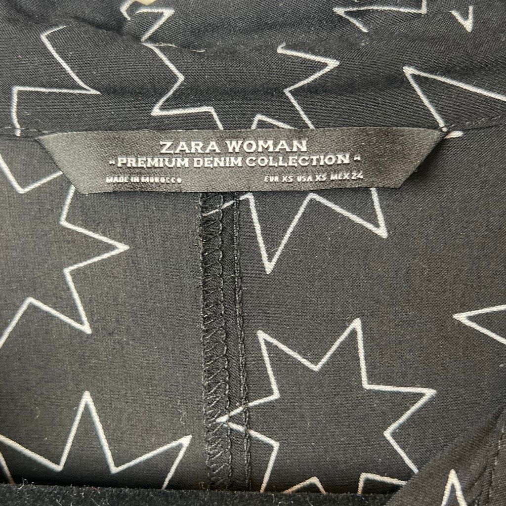 Zara Zara Woman Premium Denim Collection Star Print Shirt Dress Black White XS (050) Size XS / US 0-2 / IT 36-38 - 8 Thumbnail