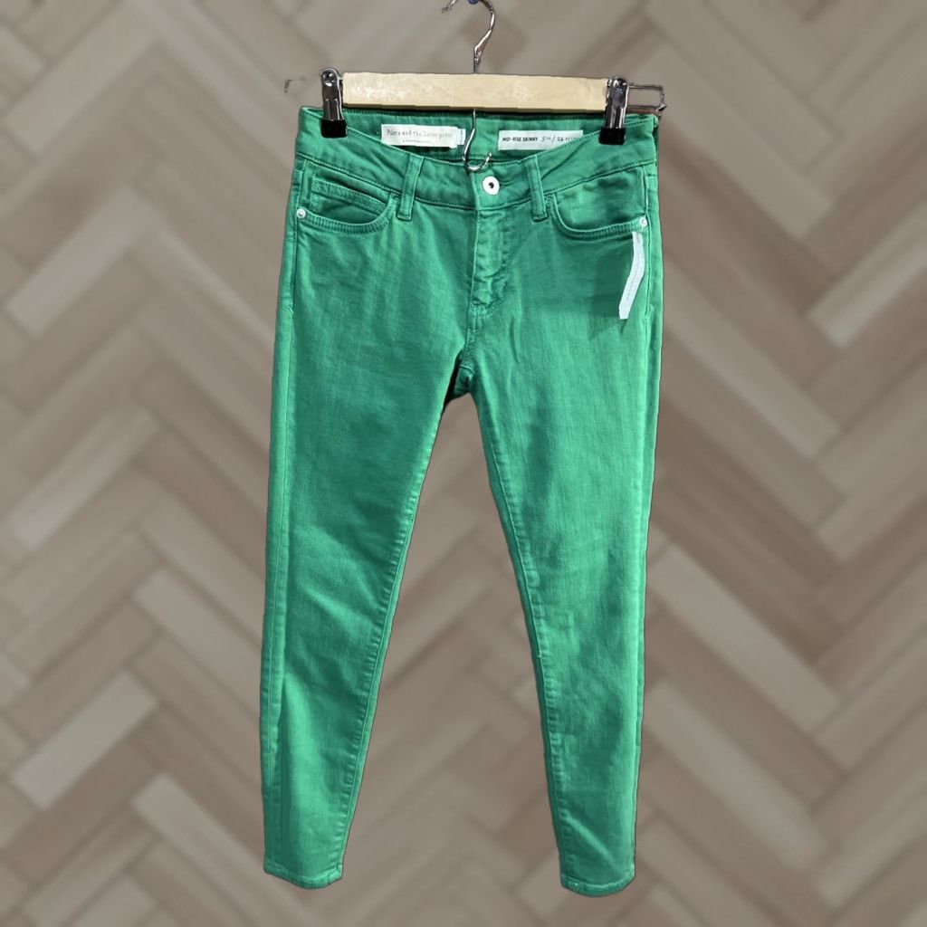 Anthropologie NWT Anthropologie Pilcro and the Letterpress Jeans 24 Green Mid Rise Skinny Jeans Size 42" / US 20 - 1 Thumbnail