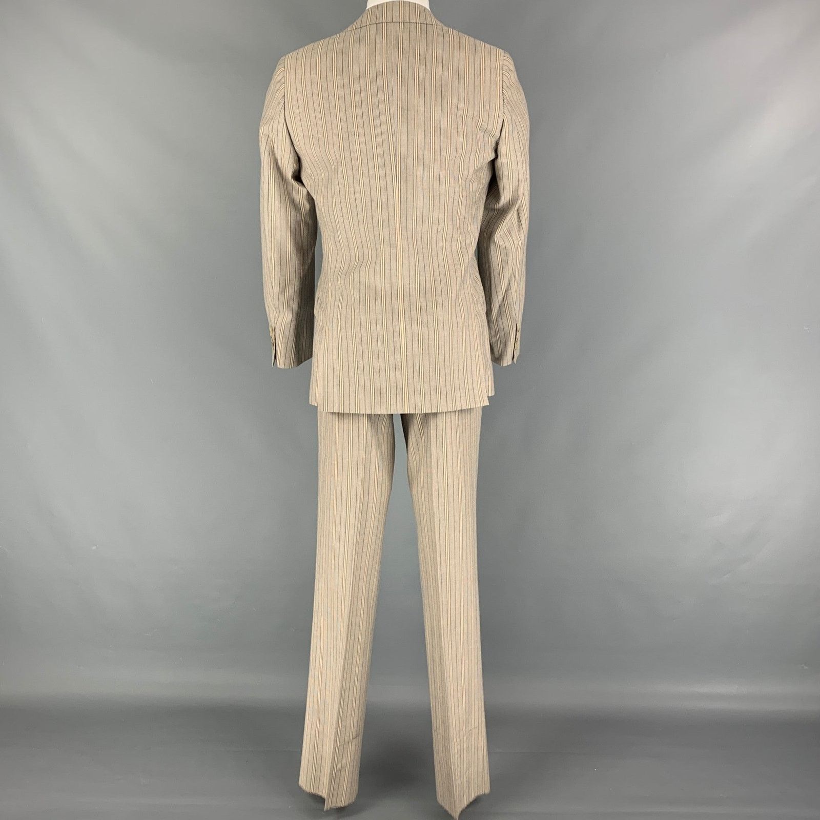 Dolce & Gabbana Size 36 Khaki Navy Stripe Polyester Blend Notch Lapel Suit Size 36R - 3 Thumbnail