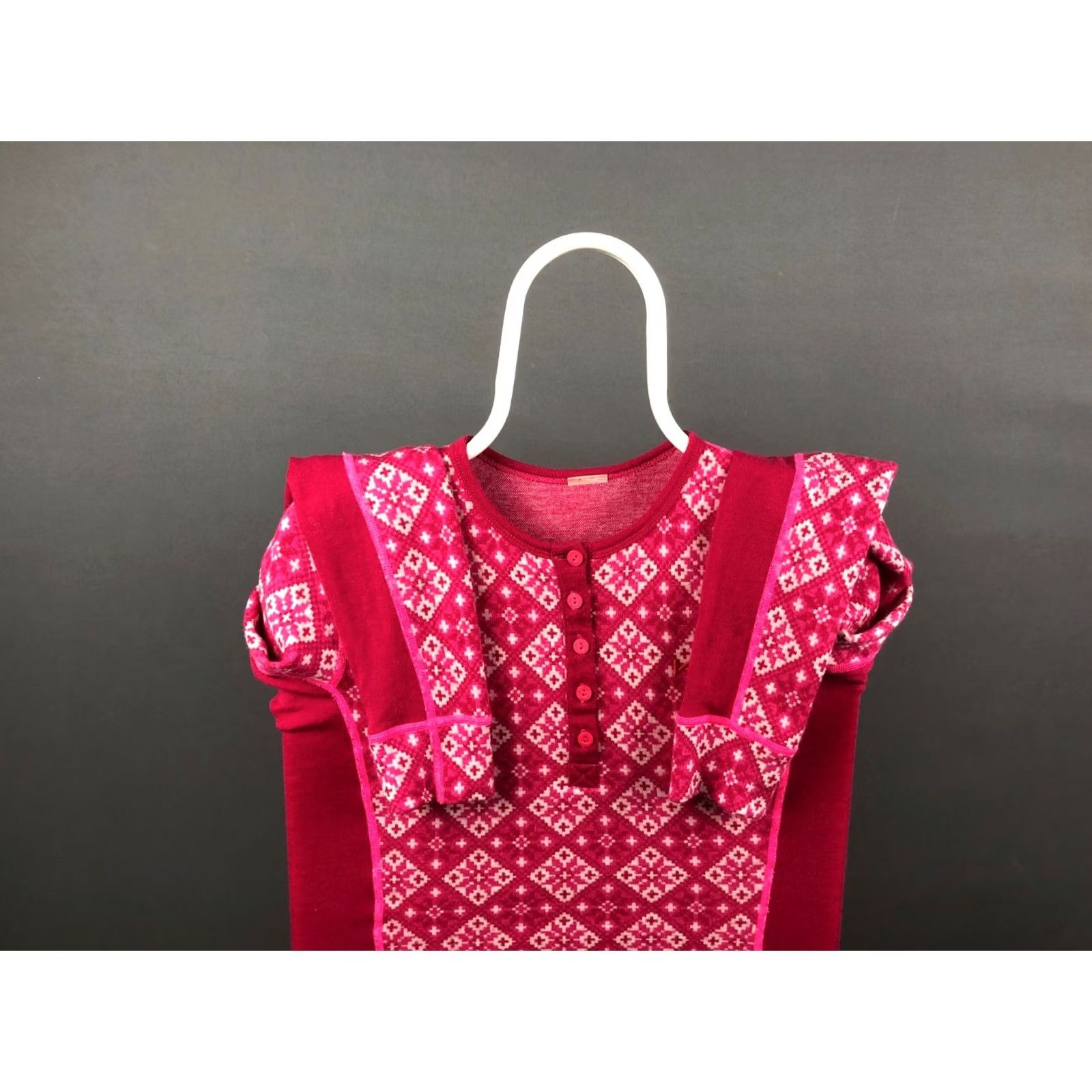 Vintage Kari Traa Women's Pink Geometric Patterned Wool Blend Jersey Top M Casual Size M / US 6-8 / IT 42-44 - 6 Thumbnail