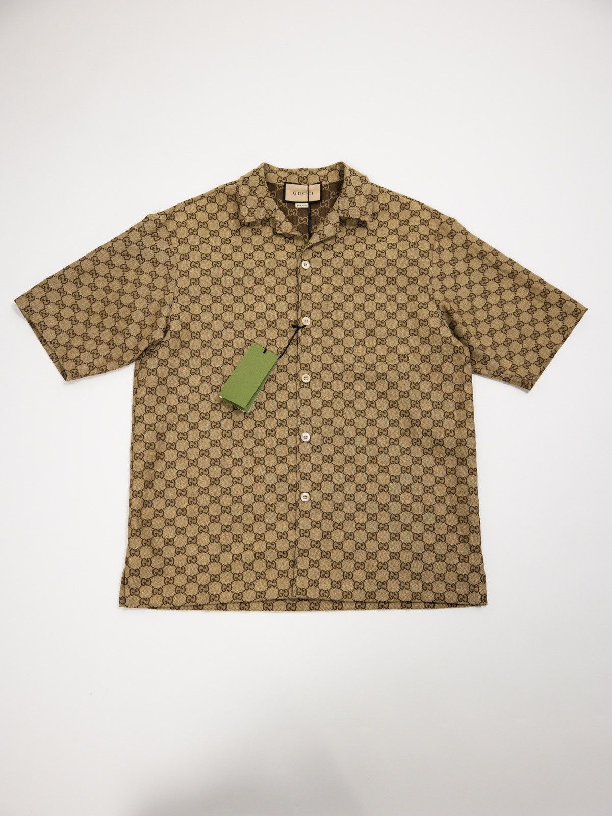 image of Gucci GG Linen Shirt in Tan, Men's (Size Small)