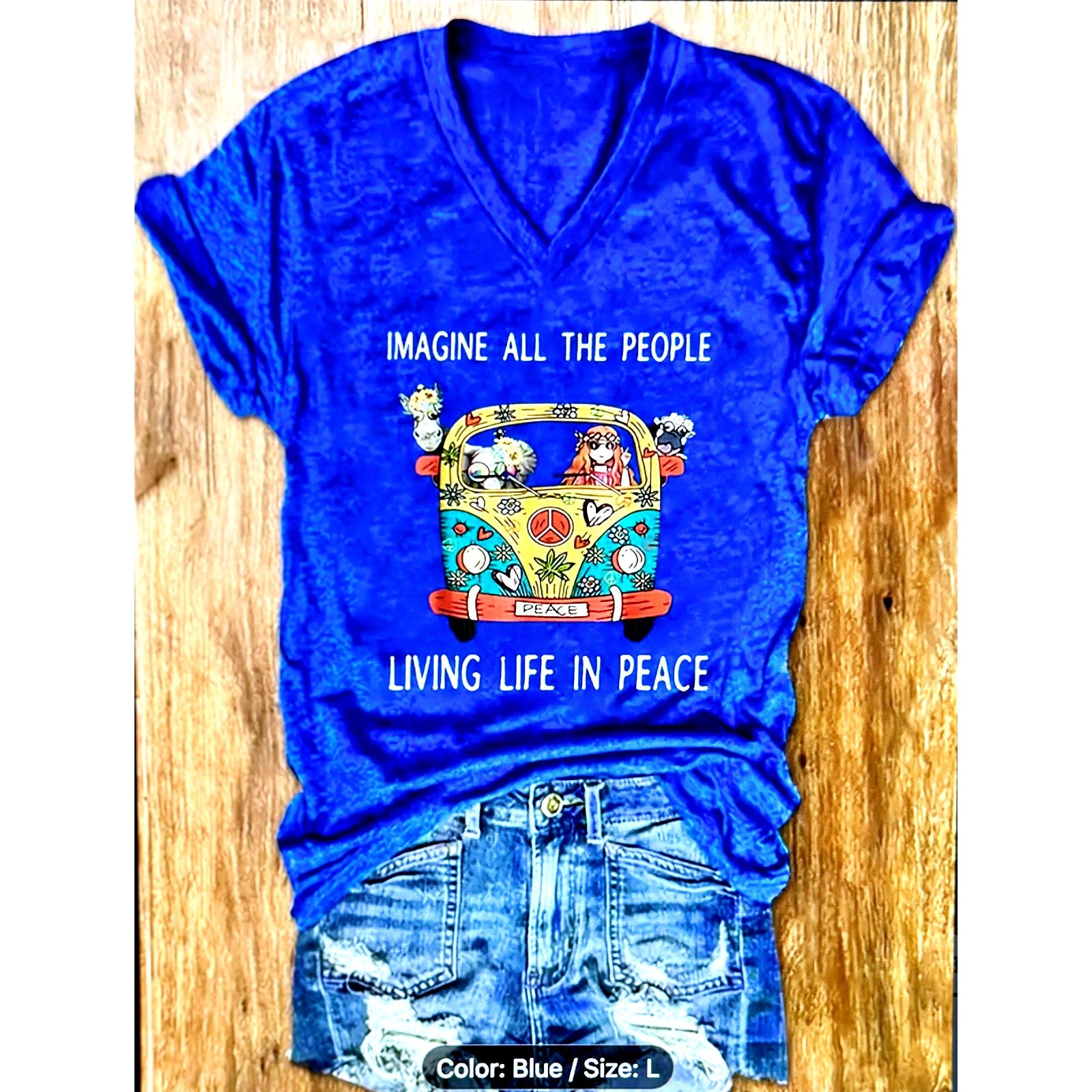 Other Vibrant magine All The People Living Life in Peace Blue 8/10 Size L / US 10 / IT 46 - 2 Thumbnail