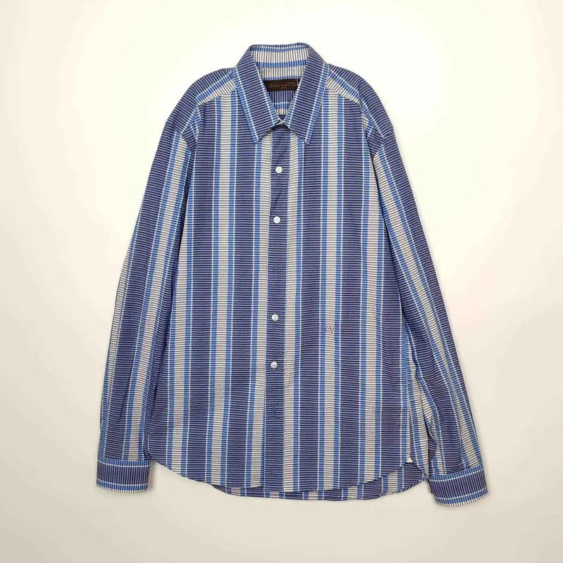 Louis Vuitton Louis Vuitton Blue Striped Cotton Shirt 0089 Size US M / EU 48-50 / 2 - 1 Thumbnail