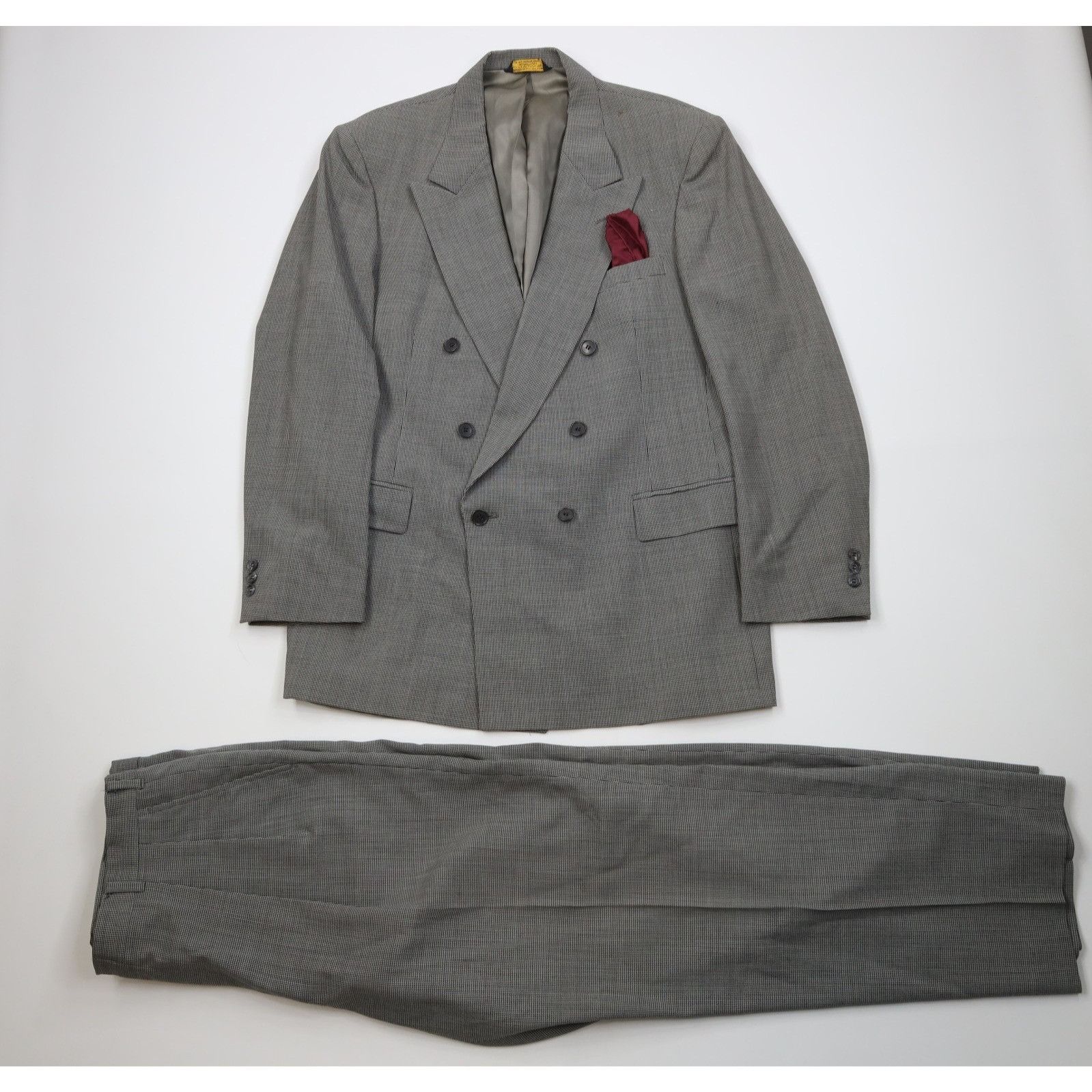 Vintage Vintage 80s 90s 2 Piece Double Breasted Suit Wedding Size 46L - 1 Thumbnail