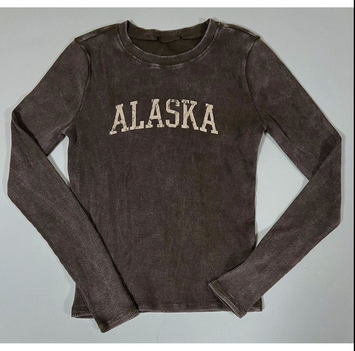 Vintage Brown ‘Alaska’ Long Sleeve Thermal T-Shirt Top Tee Size M 🤎✨ Size M / US 6-8 / IT 42-44 - 4 Thumbnail
